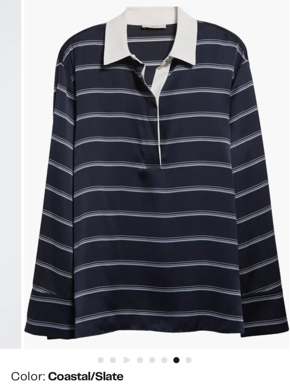Vince Coastal/Slate Silk Striped Polo Blouse